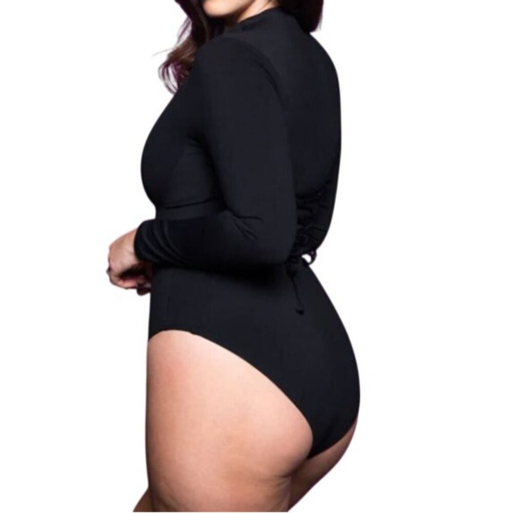 TA3 Surfy Swimsuit NWT Womens 4X Reg/Long Black Long-Sleeve One Piece Shapewear - Picture 6 of 13